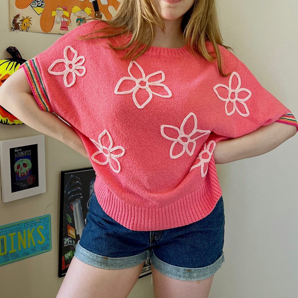 Easel Salmon Pink Dolman Sleeve Sweater Size Small Oversized Lizzie McGuire